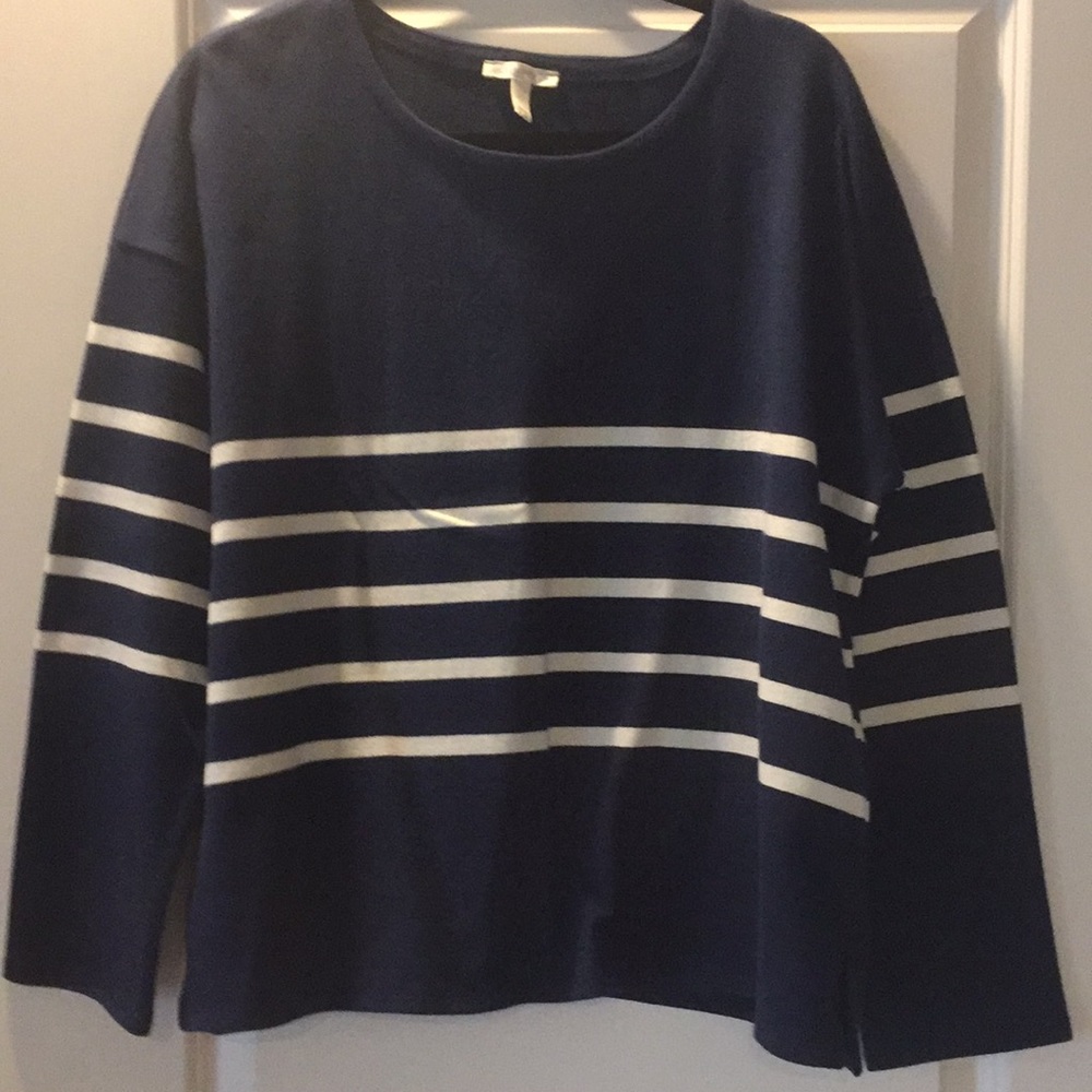Eileen Fisher Navy/Ivory Stripe Sweater. L NWOT